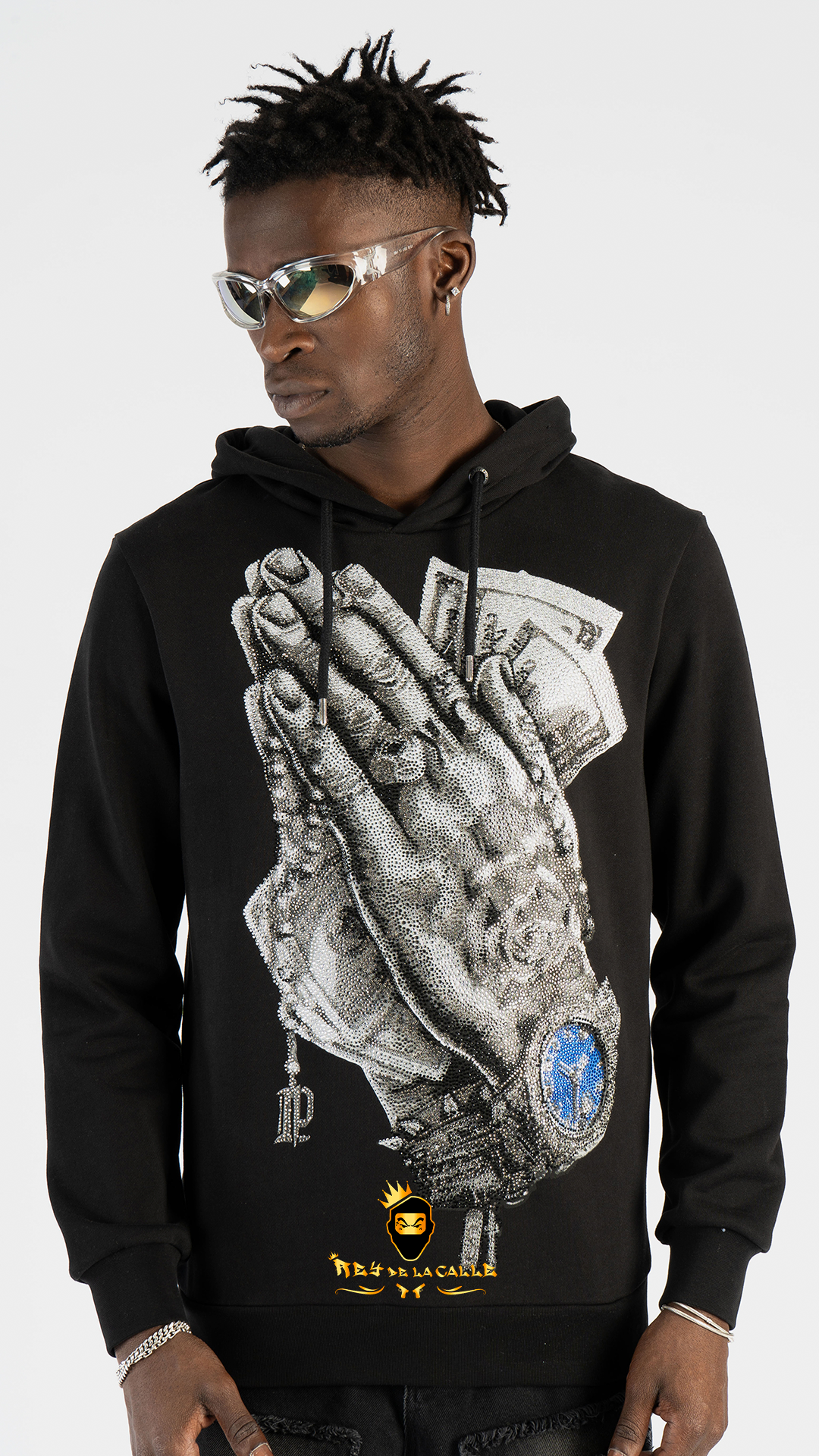 SUDADERA LEFT POINT MANOS ORANDO CON BRILLANTES Rey De La Calle