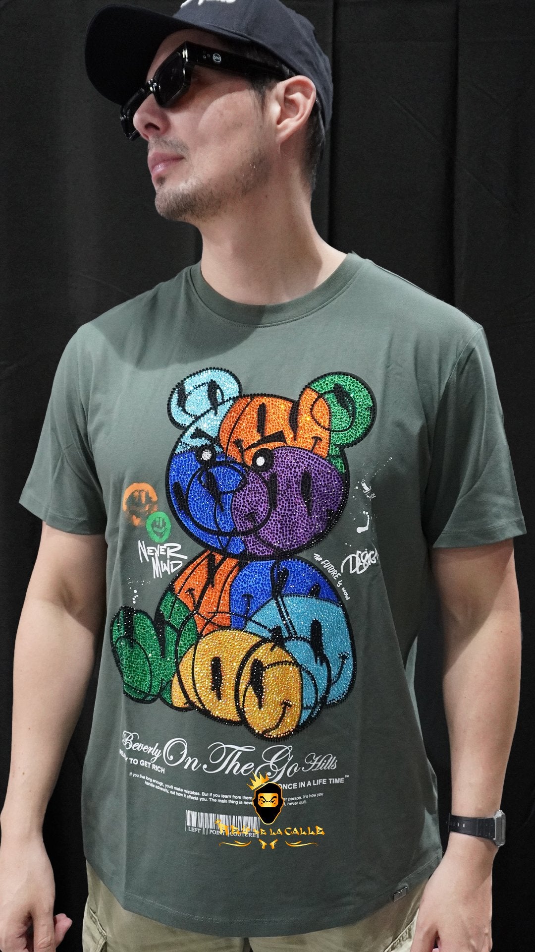 Camiseta Left Point Verde Pedrería Brillante Oso Colorido - Rey De La Calle