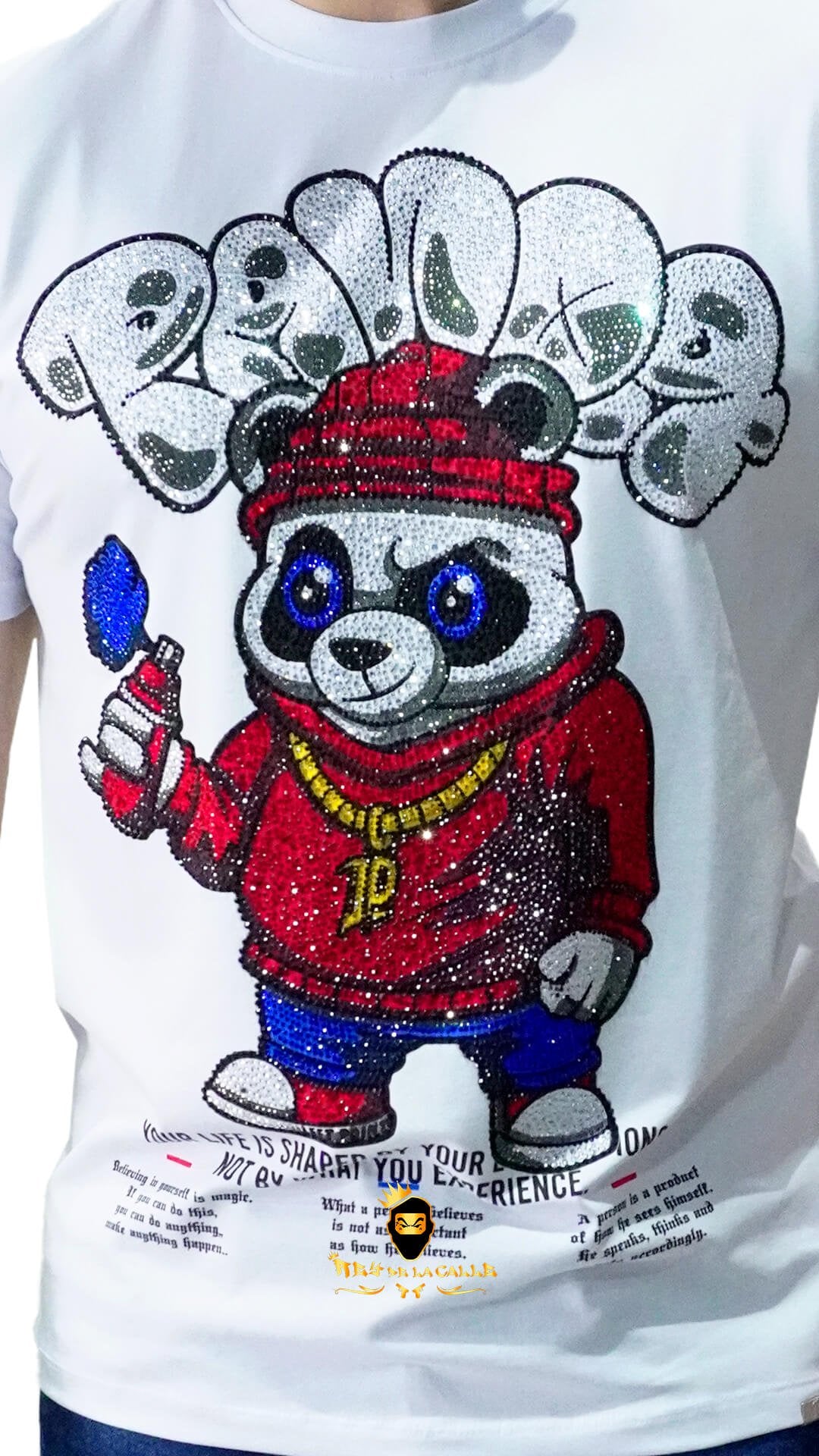 Camiseta Left Point Blanca Pedrería Brillante Panda - Rey De La Calle