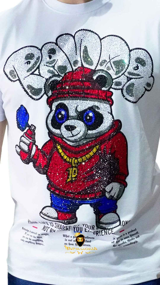 Camiseta Left Point Blanca Pedrería Brillante Panda