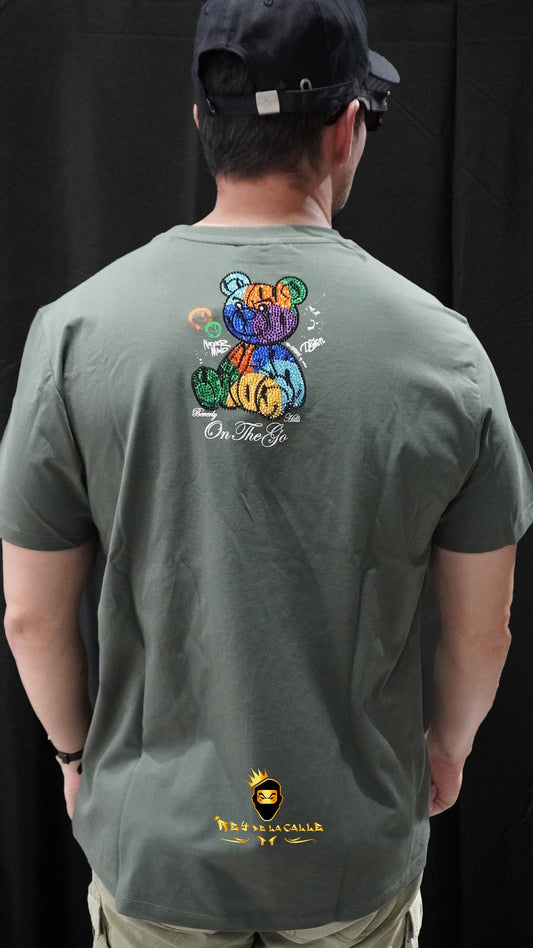 Camiseta Left Point Verde Pedrería Brillante Oso Colorido - Rey De La Calle