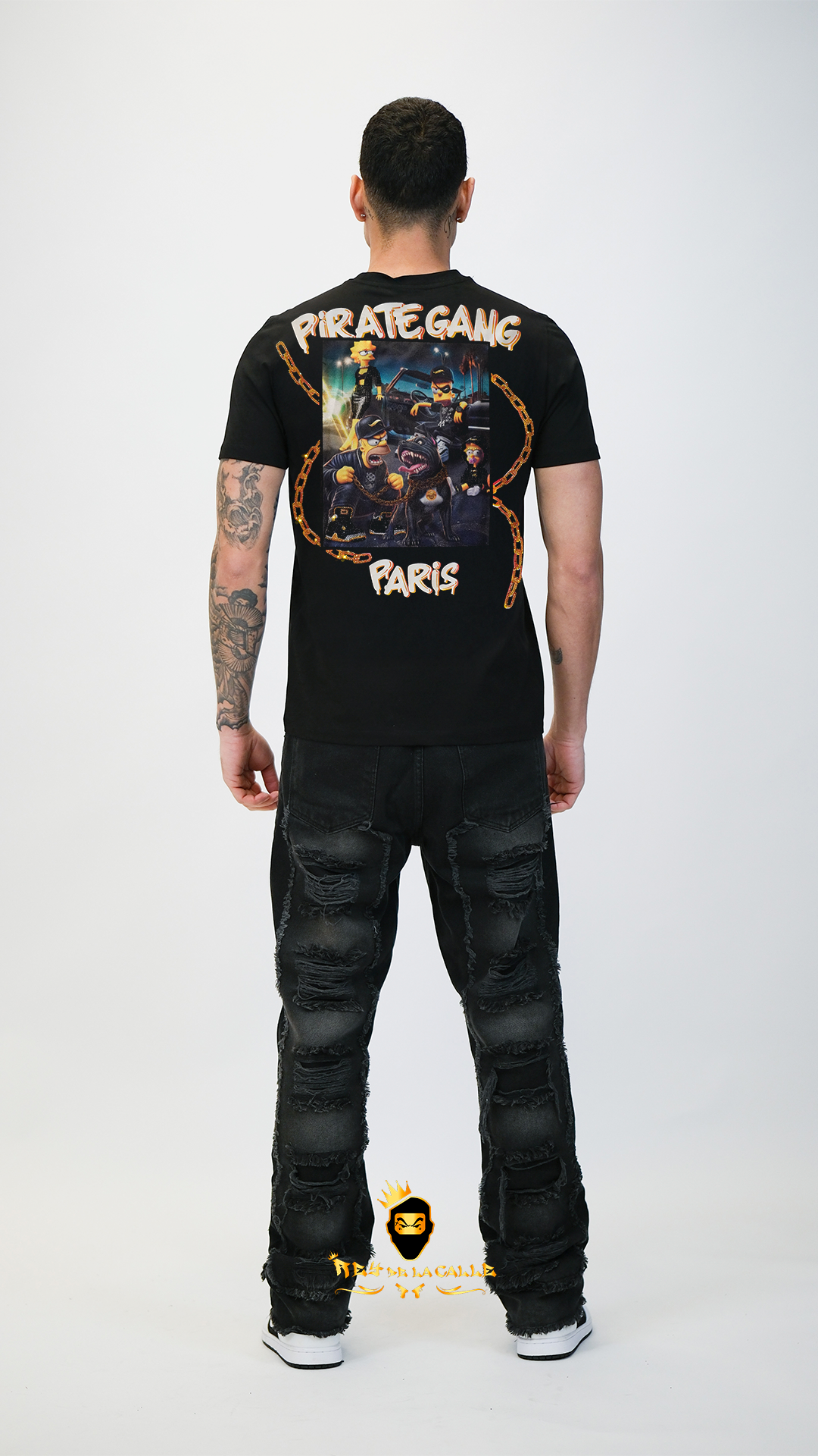 Camiseta Pirate Gang París Negra Terciopelo y Pedrería Brillante Simpsons - Rey De La Calle