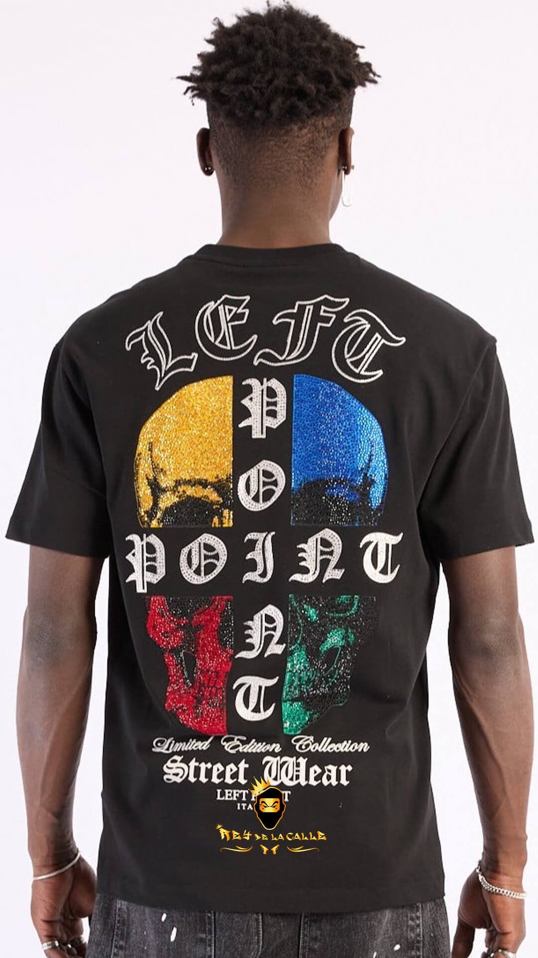 Camiseta Left Point Negra Pedrería Brillante Calavera Colorida - Rey De La Calle