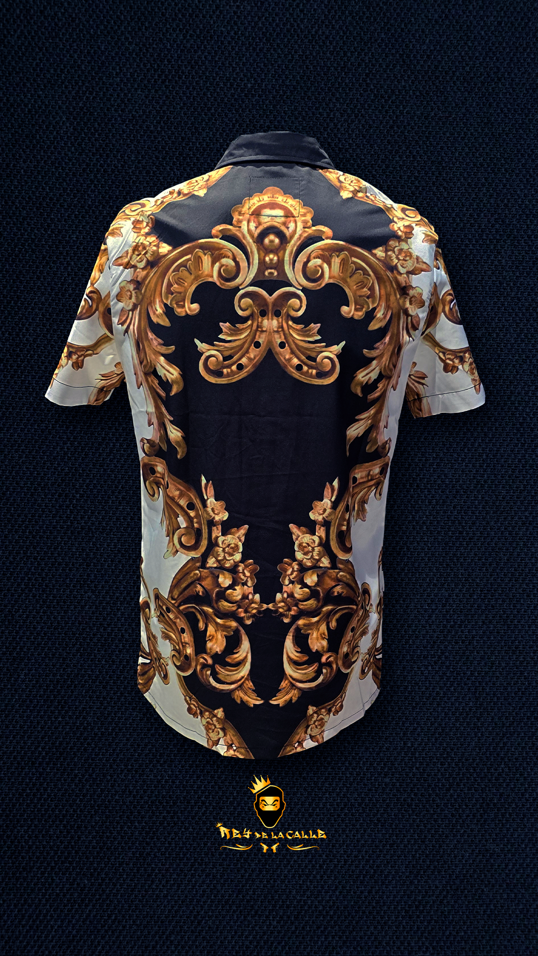 Camisa Blanca Sinner Sattire Negro con Dorado Rey De La Calle