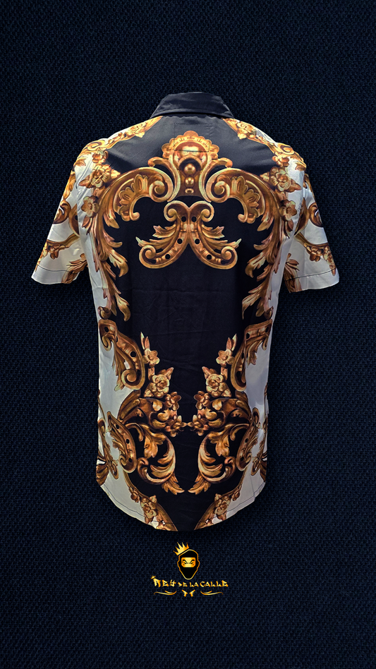 Camisa Blanca Sinner Sattire Negro con Dorado Rey De La Calle