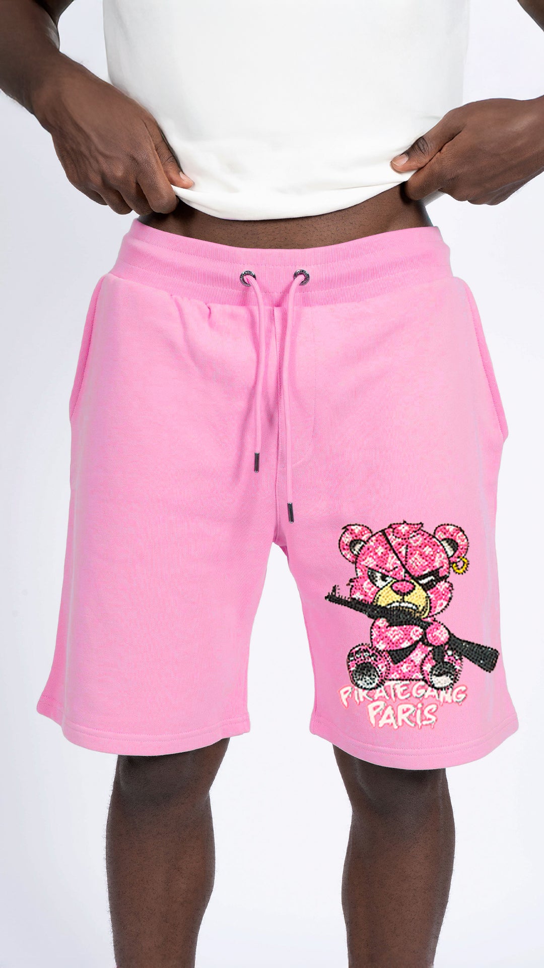 Conjunto Pirate Gang París Rosa Pedrería Brillante Oso Rosa Ak47 - Rey De La Calle