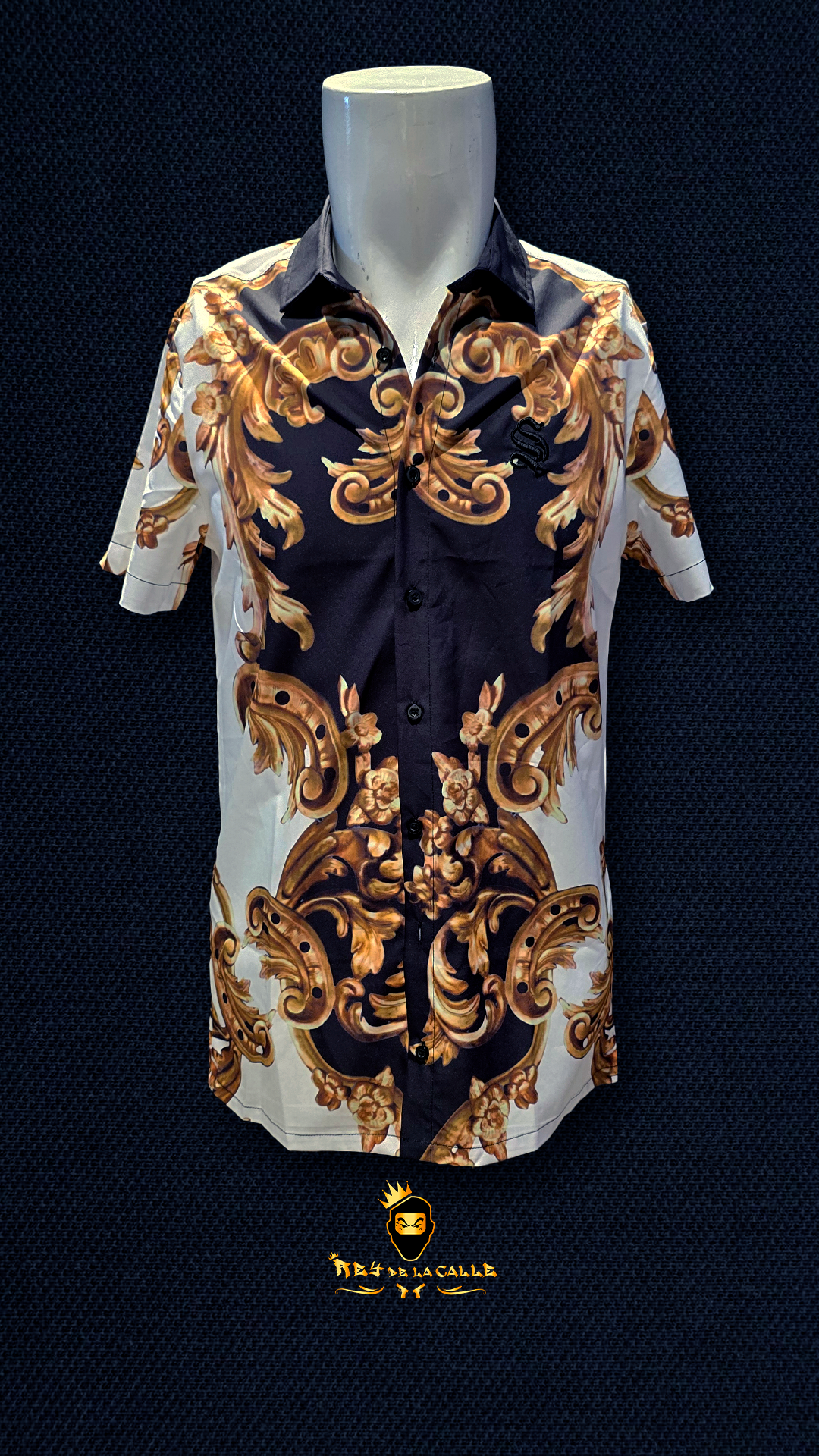 Camisa Blanca Sinner Sattire Negro con Dorado Rey De La Calle