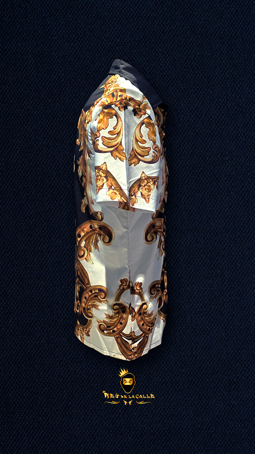 Camisa Blanca Sinner Sattire Negro con Dorado Rey De La Calle