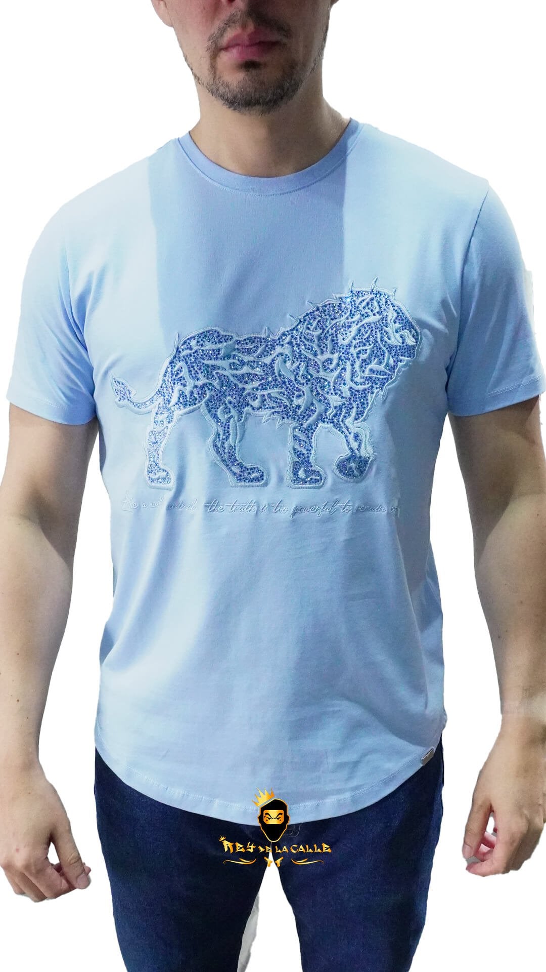 Camiseta Left Point Azul Pedrería Brillante León - Rey De La Calle
