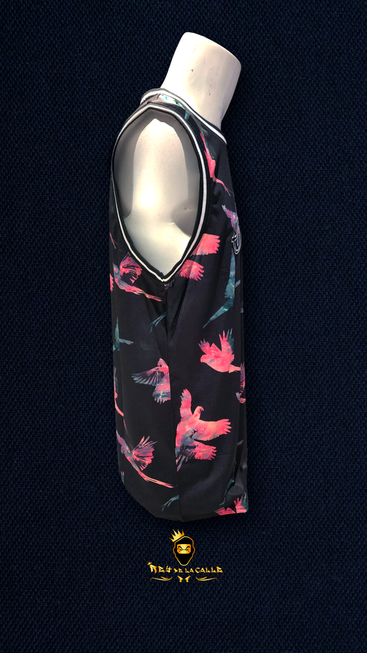 Camiseta Negra Tirantes sin Manga Siksilk Pajaros Rey De La Calle