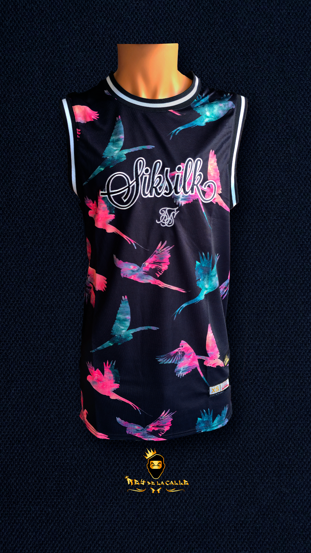 Camiseta Negra Tirantes sin Manga Siksilk Pajaros Rey De La Calle