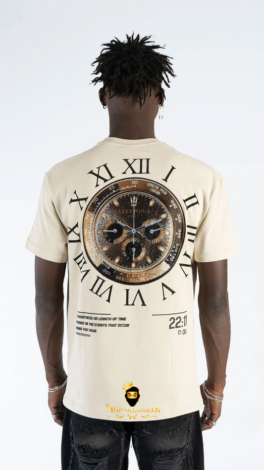 Camiseta Left Point Beige Pedrería Brillante Reloj Trasero - Rey De La Calle