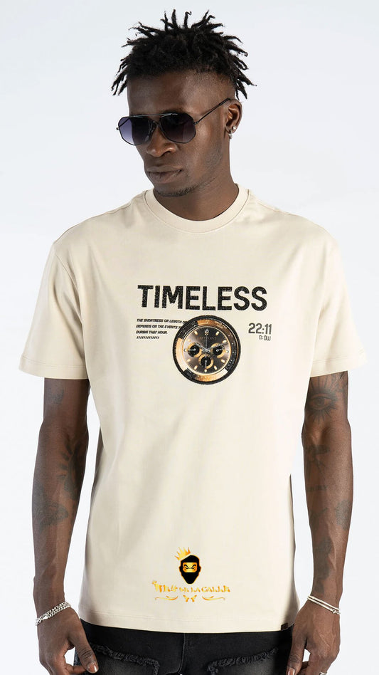 Camiseta Left Point Beige Pedrería Brillante Reloj Trasero - Rey De La Calle