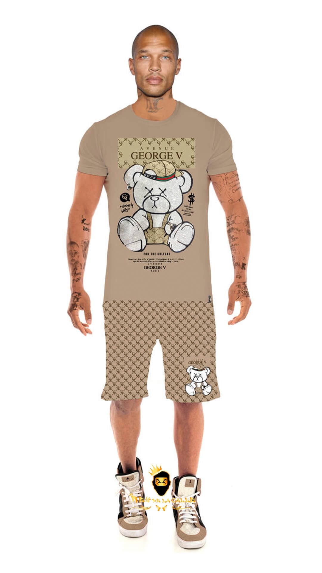 Conjunto Avenue George V Paris Beige Pedrería Brillante Oso - Rey De La Calle