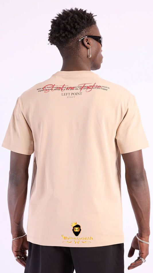 Camiseta Left Point Beige Pedrería Brillante Bulldog Collar Rojo - Rey De La Calle