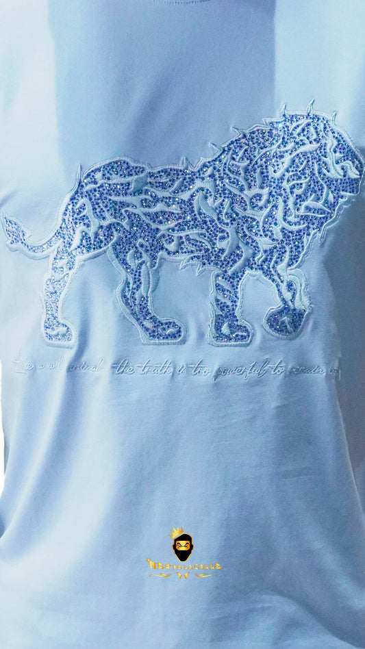 Camiseta Left Point Azul Pedrería Brillante León - Rey De La Calle