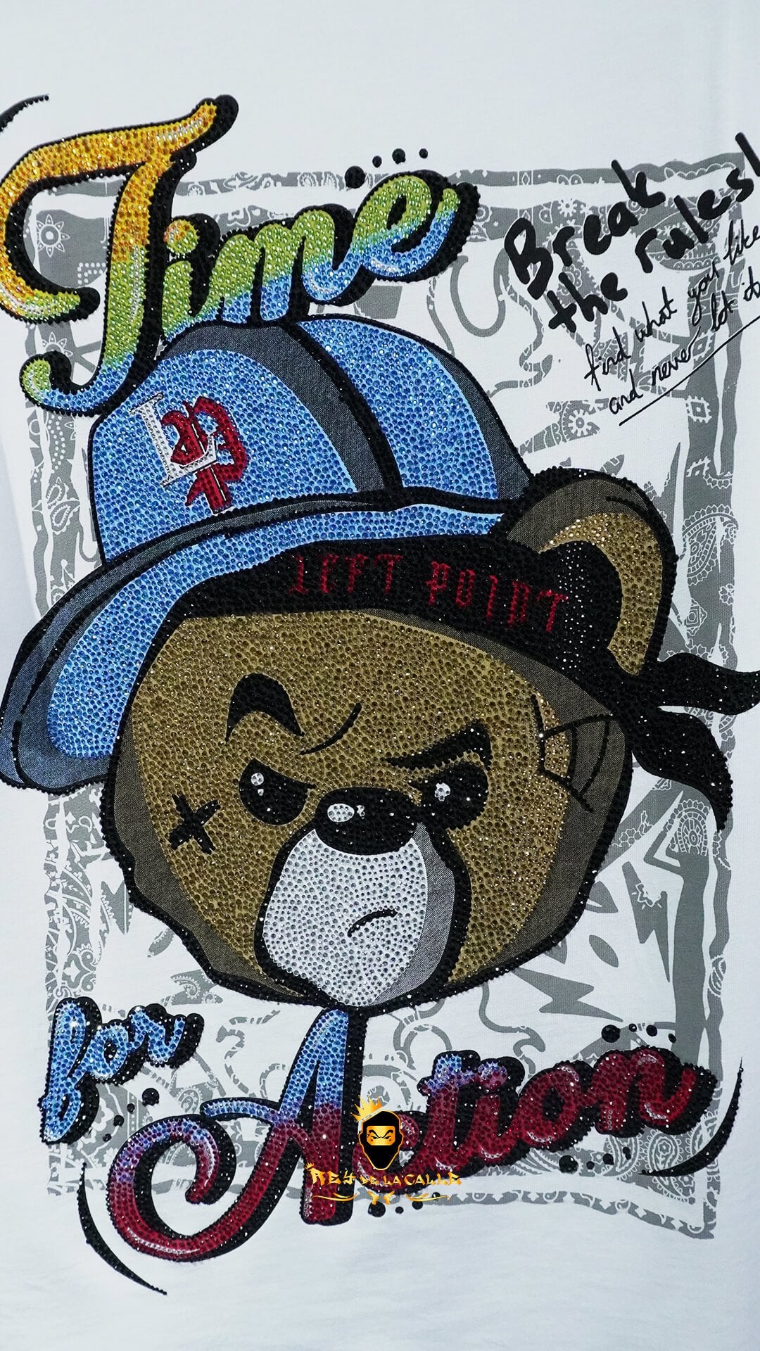 Camiseta Left Point Blanca Pedrería Brillante Time For Action - Rey De La Calle