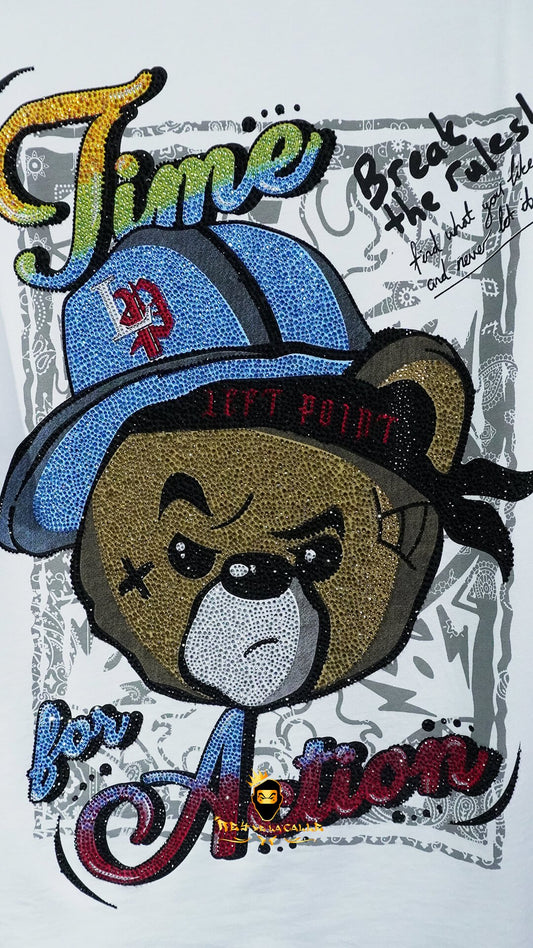 Camiseta Left Point Blanca Pedrería Brillante Time For Action - Rey De La Calle