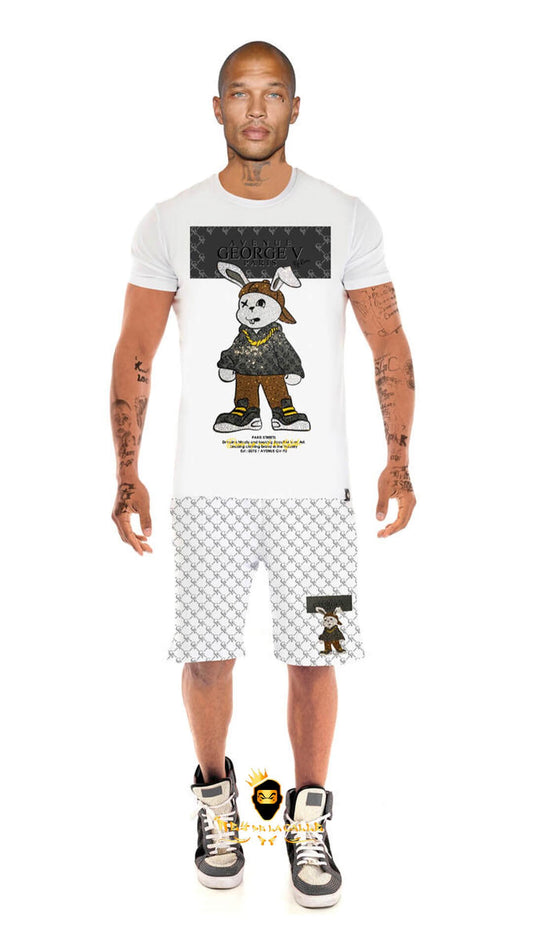 Conjunto Avenue George V Paris Blanco Pedrería Brillante Conejo - Rey De La Calle