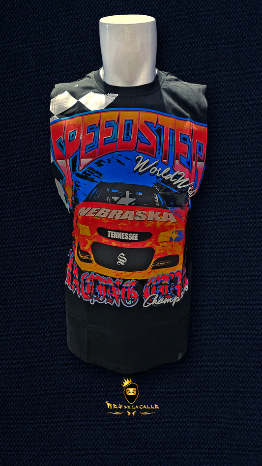 Camiseta Negra Tirantes sin Manga Sinner Sattire Speedster Rey De La Calle