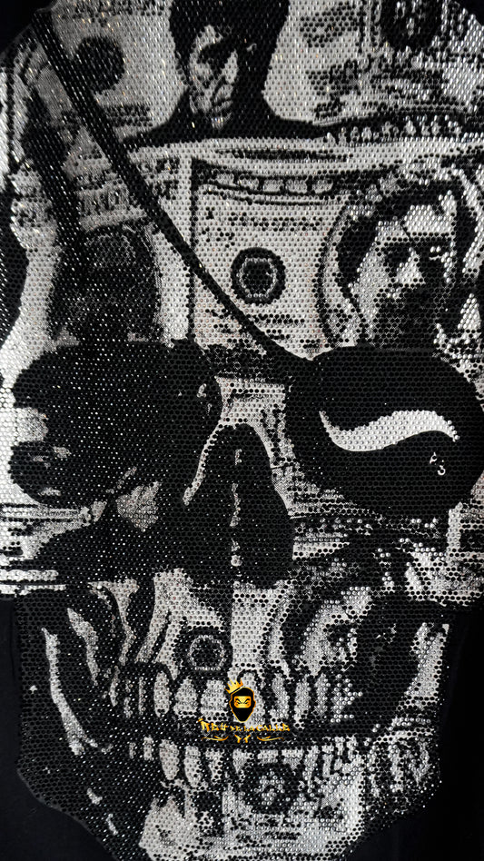 Camiseta Slim Fit Pirate Gang París Negra Pedrería Brillante Calavera - Rey De La Calle