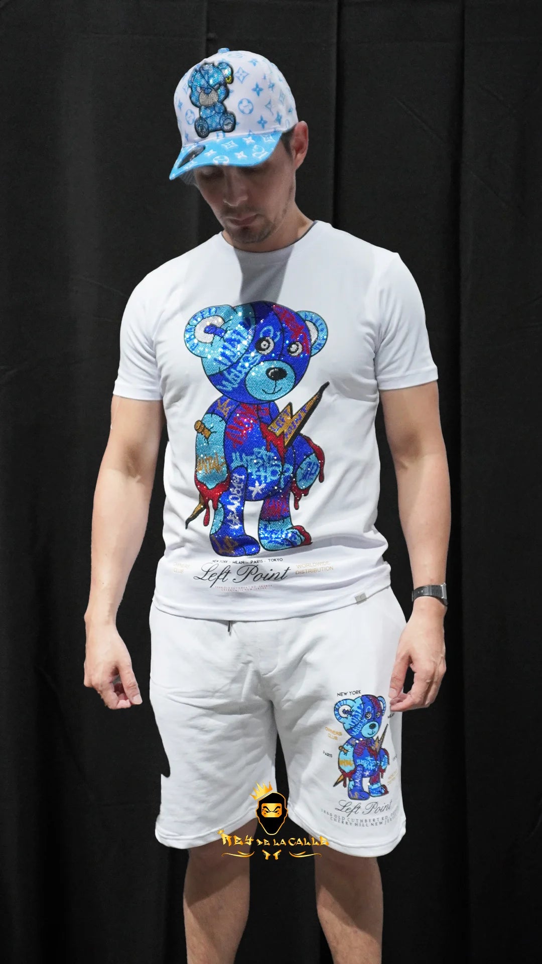 Conjunto Left Point Blanco Pedrería Brillante Oso Azul - Rey De La Calle