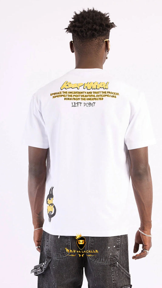 Camiseta Left Point Blanca Terciopelo y Pedrería Brillante Cashmoney - Rey De La Calle