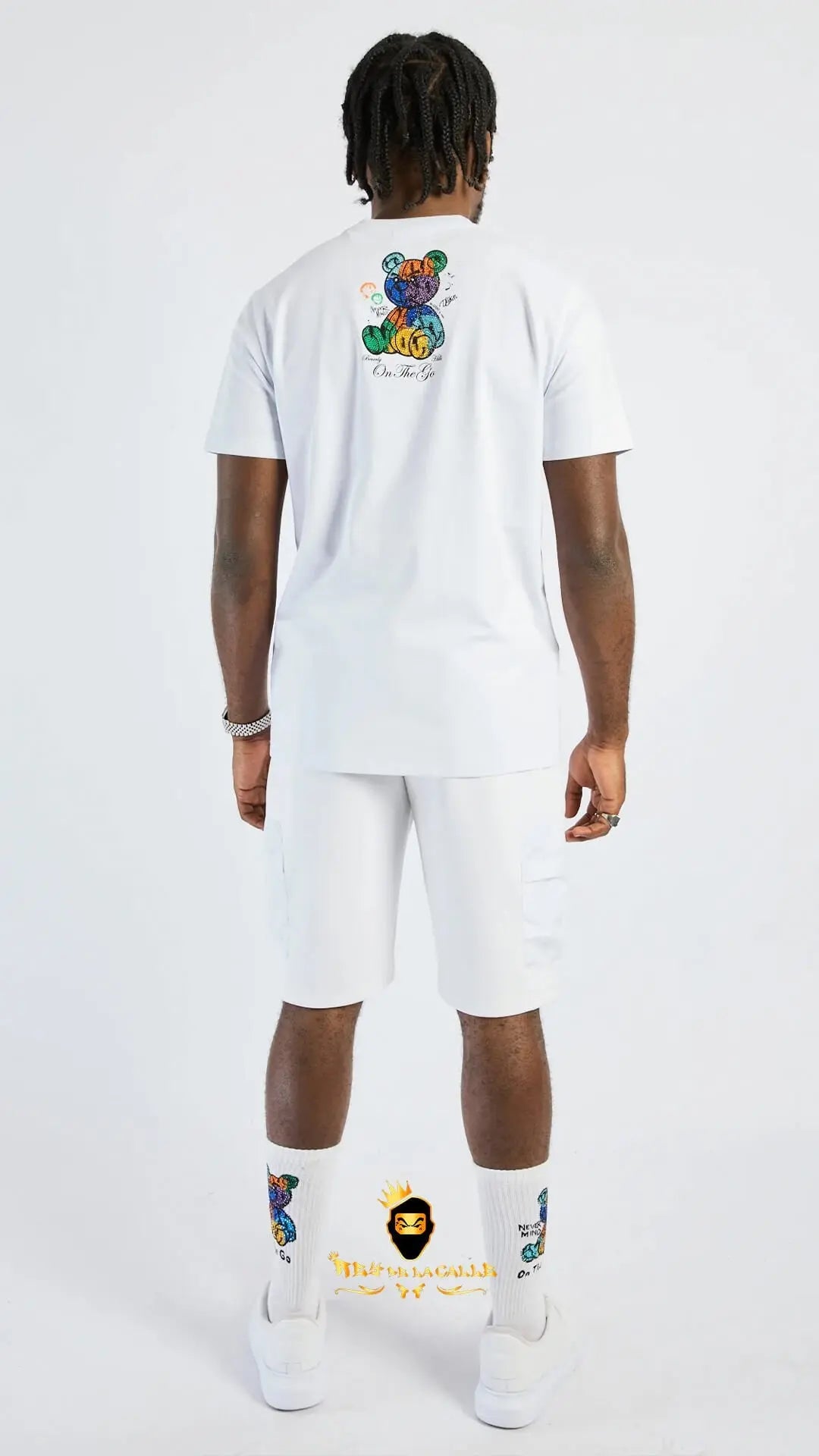 Camiseta Left Point Blanca Pedrería Brillante Oso Colorido - Rey De La Calle