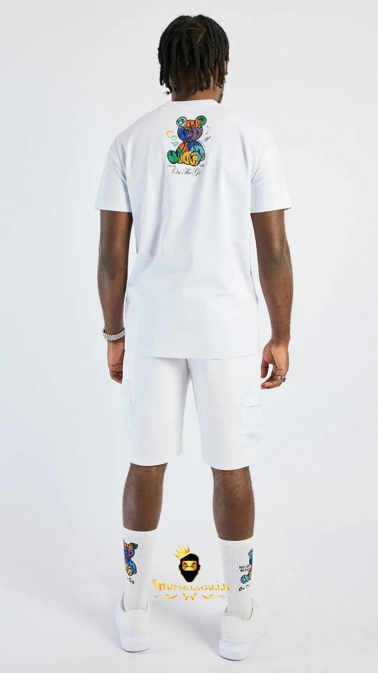 Camiseta Left Point Blanca Pedrería Brillante Oso Colorido - Rey De La Calle