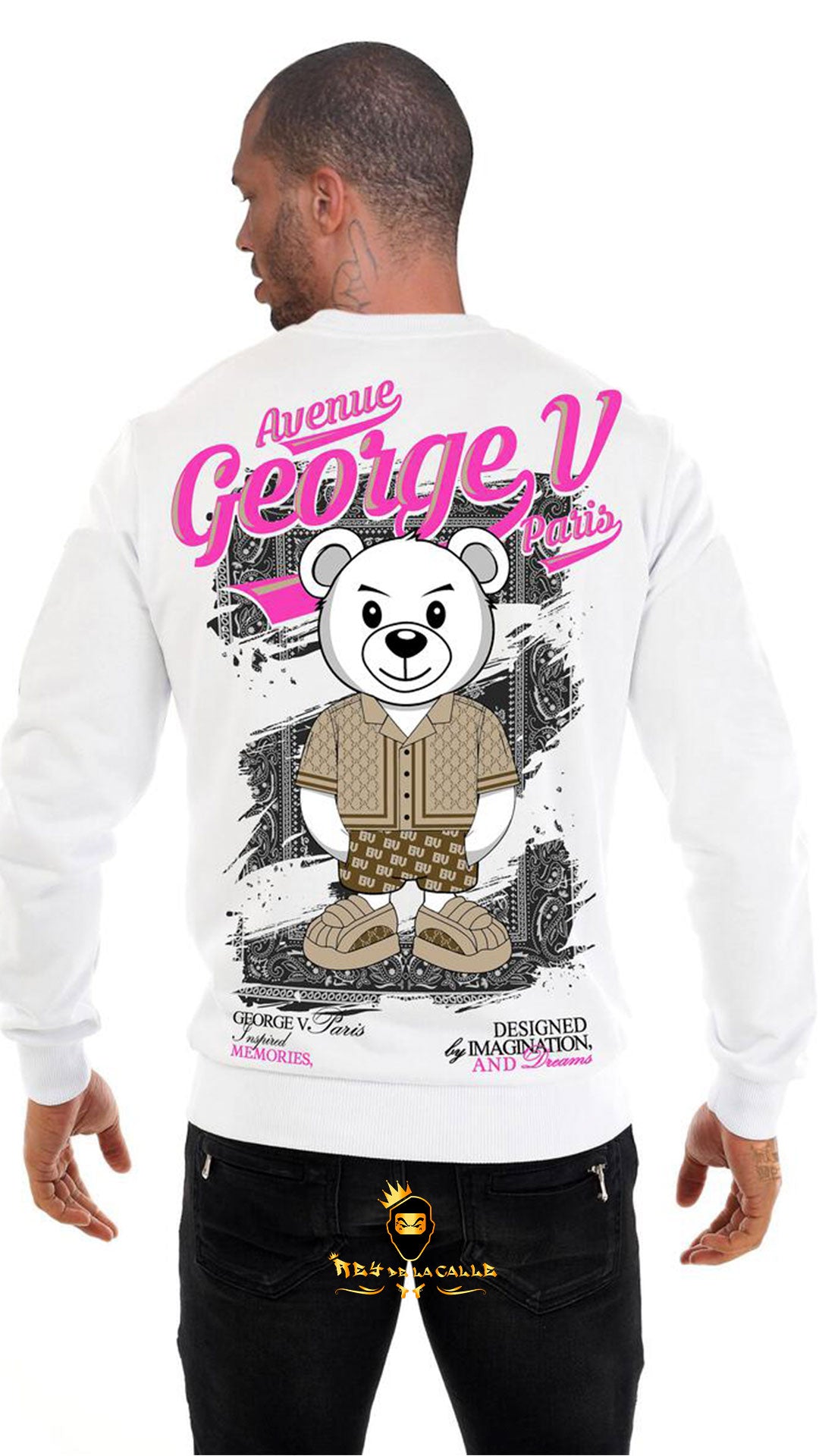 SUDADERA AVENUE GEORGE V PARIS OSITO SIN BRILLANTE BLANCA Rey De La Calle