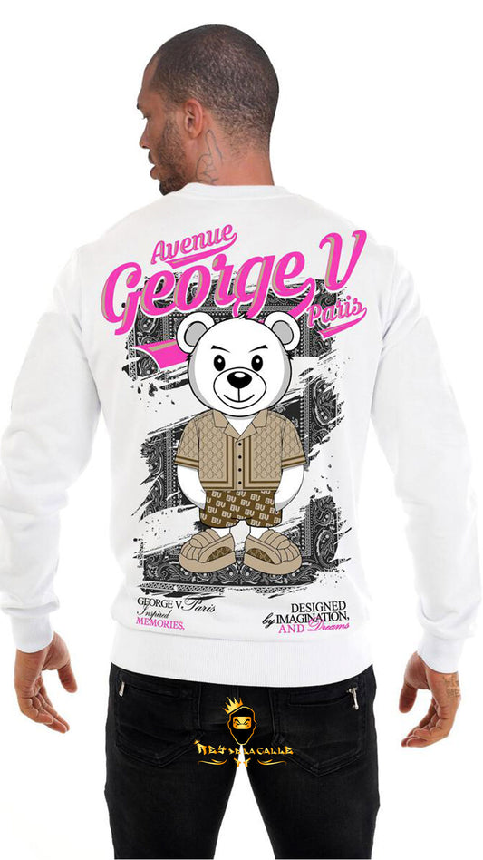 SUDADERA AVENUE GEORGE V PARIS OSITO SIN BRILLANTE BLANCA Rey De La Calle
