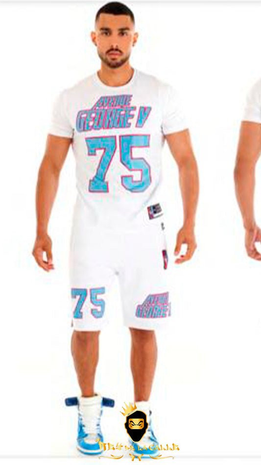 Conjunto Avenue George V Paris Blanco Pedrería Brillante 75 Azul - Rey De La Calle