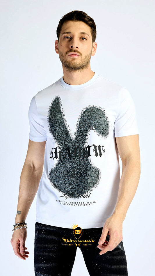 Camiseta Left Point Blanca Pedrería Brillante Conejo 23 - Rey De La Calle