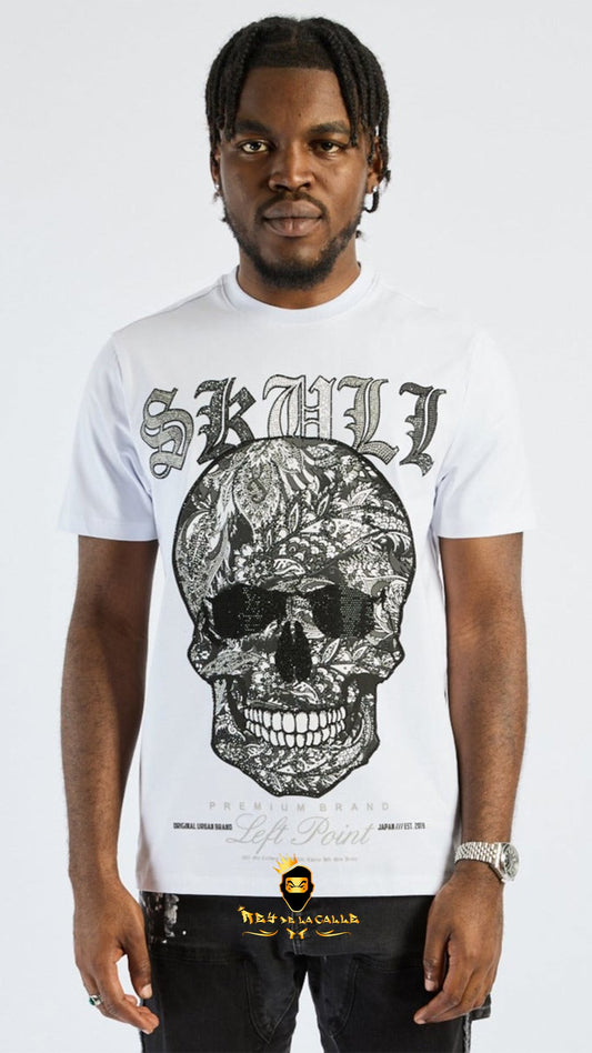 Camiseta Left Point Blanca Pedrería Brillante Skull - Rey De La Calle