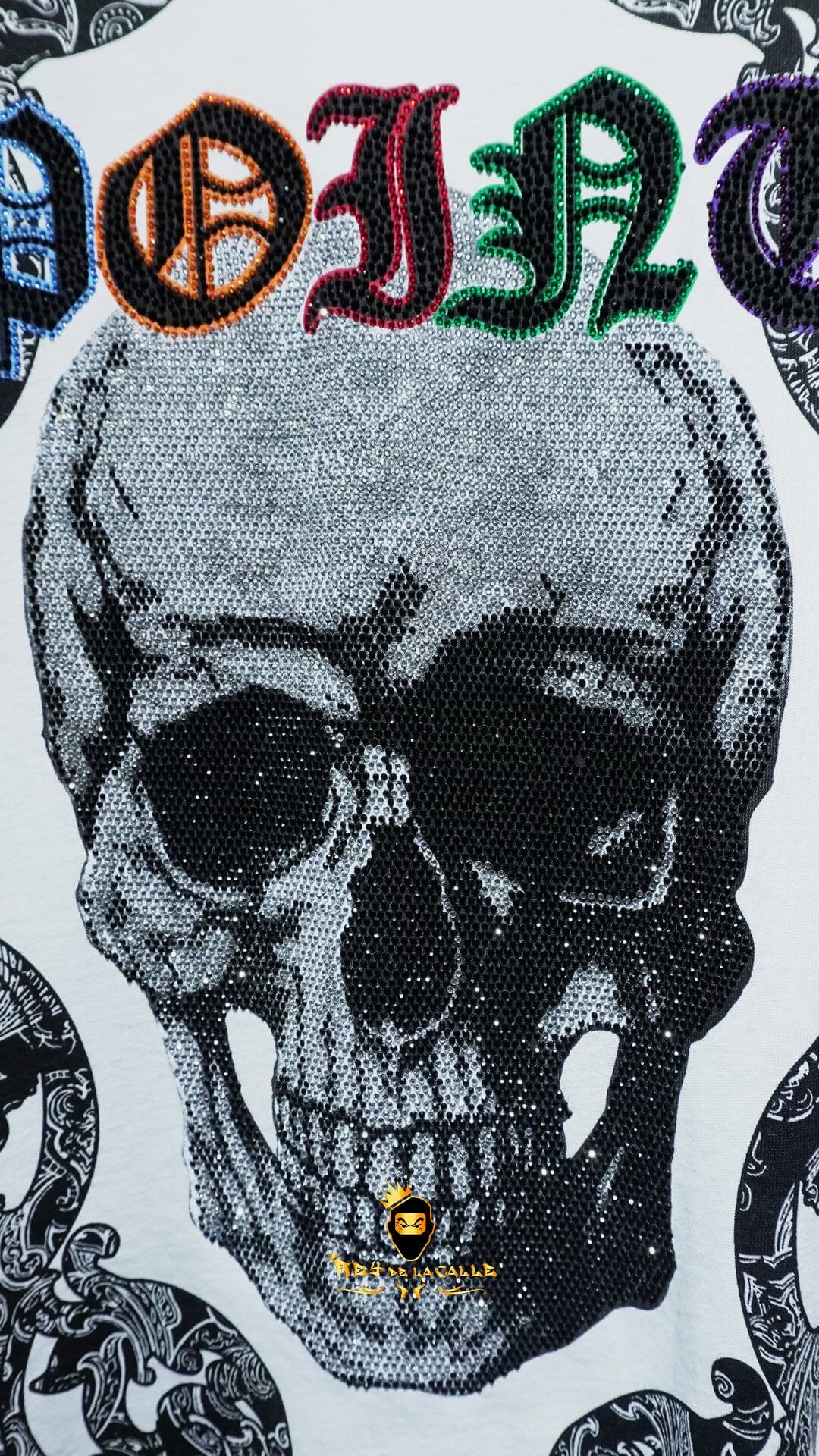 Camiseta Left Point Blanca Pedrería Brillante Calavera Point - Rey De La Calle