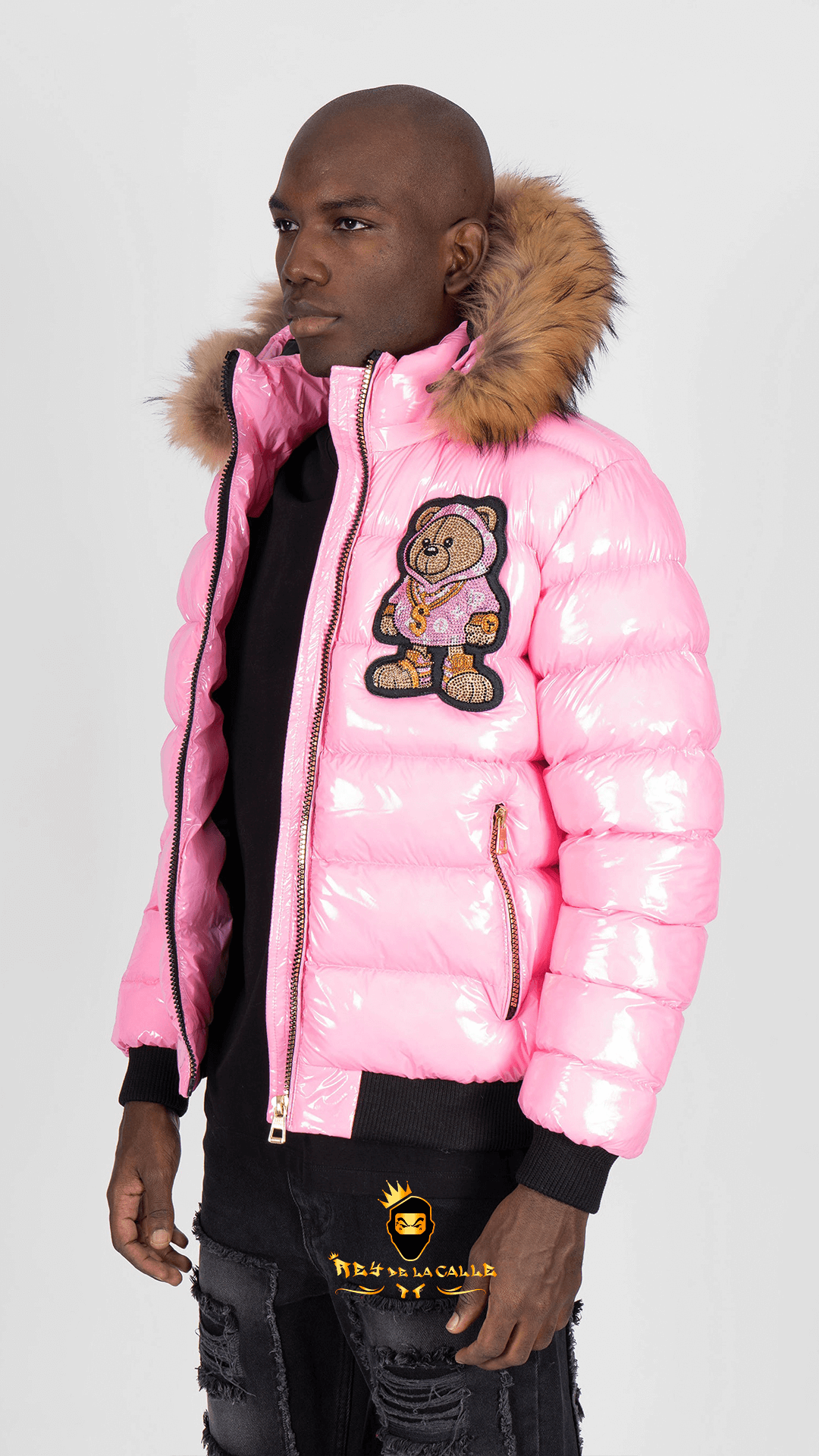 Chaqueta Left Point Rosa Pedrería Brillante Oso Suéter Rosa Mi tienda