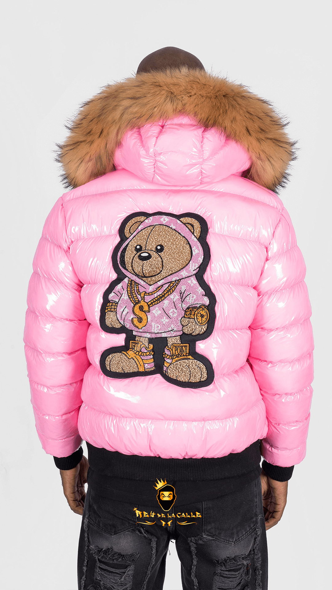 Chaqueta Left Point Rosa Pedrería Brillante Oso Suéter Rosa Mi tienda