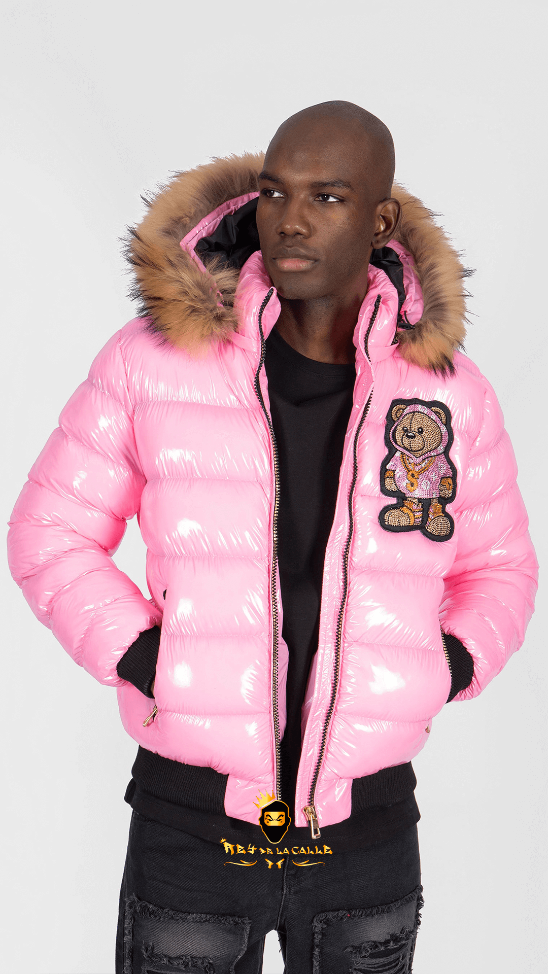 Chaqueta Left Point Rosa Pedrería Brillante Oso Suéter Rosa Mi tienda