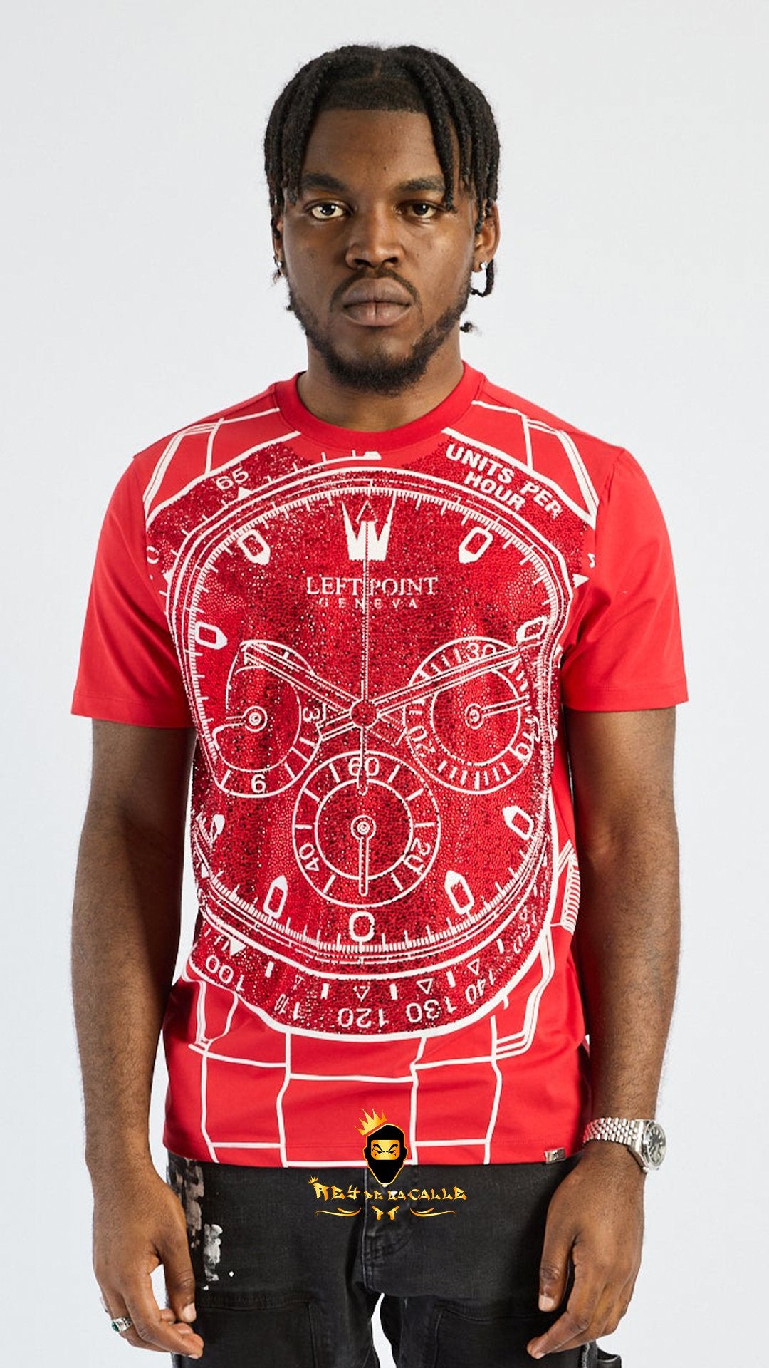 Camiseta Left Point Rojo Pedrería Brillante Reloj - Rey De La Calle