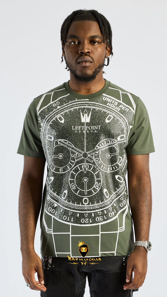 Camiseta Left Point Verde Pedrería Brillante Reloj - Rey De La Calle