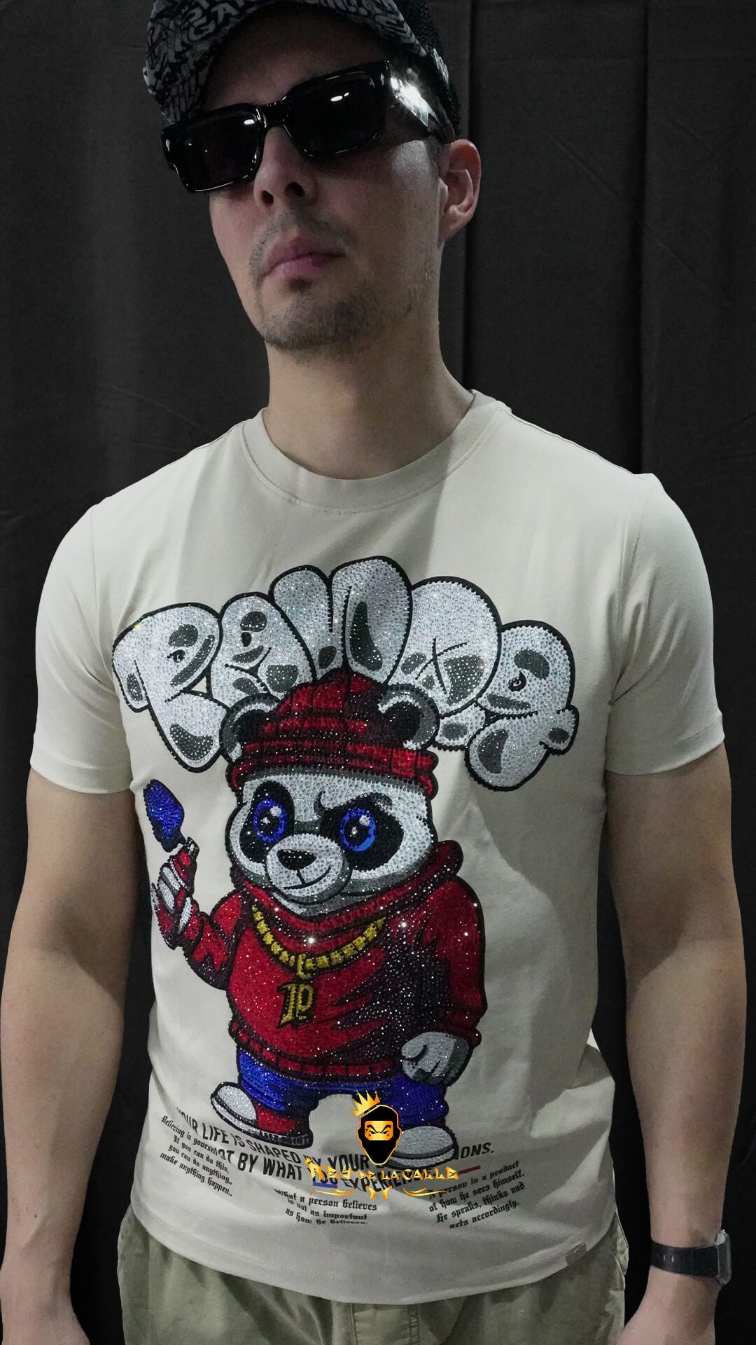 Camiseta Left Point Beige Pedrería Brillante Panda - Rey De La Calle