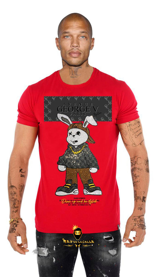 Conjunto Avenue George V Paris Rojo Pedrería Brillante Conejo Rey De La Calle