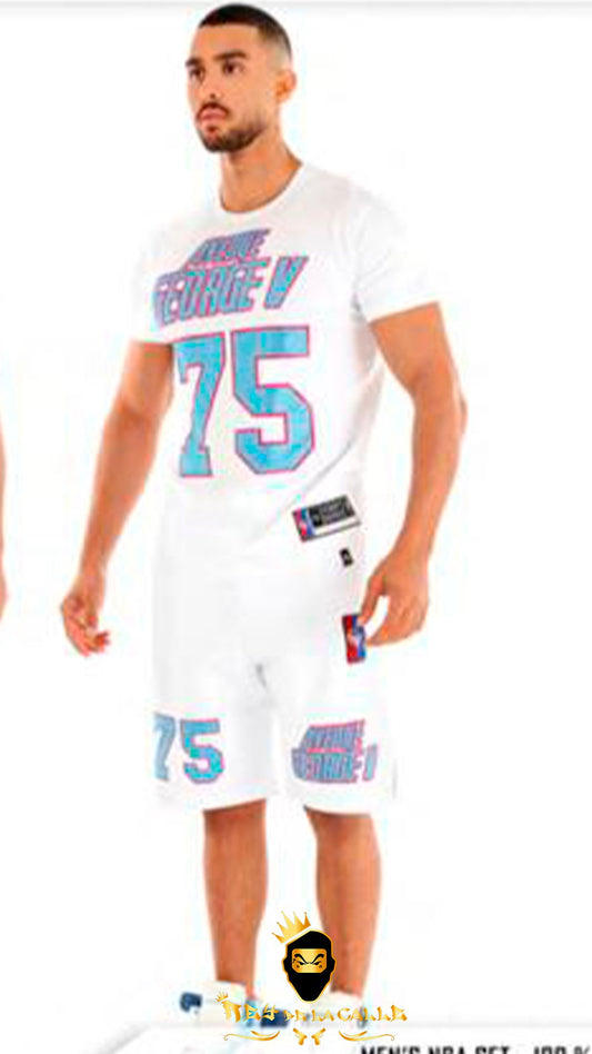 Conjunto Avenue George V Paris Blanco Pedrería Brillante 75 Azul - Rey De La Calle