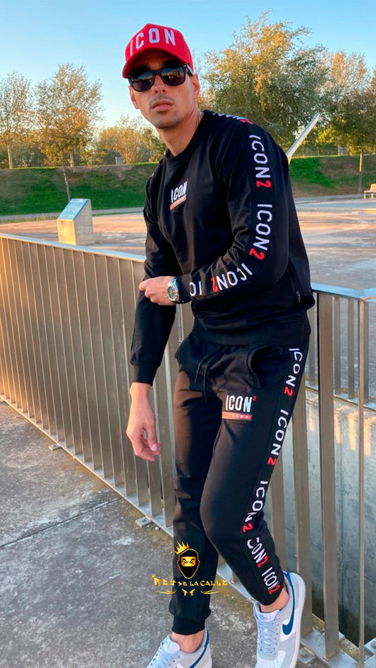 CONJUNTO ICON OVDS NEGRO CON DETALELS ROJOS Rey De La Calle