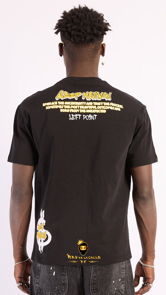 Camiseta Left Point Negra Terciopelo y Pedrería Brillante Pato Donald Cashmoney - Rey De La Calle