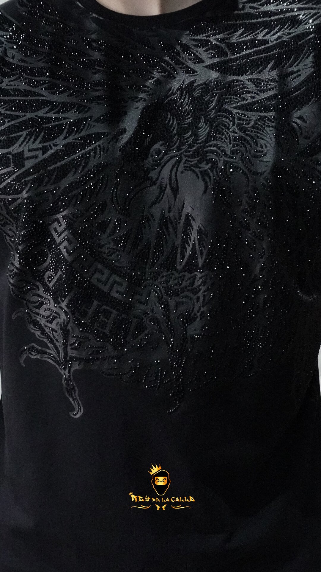 Camiseta Left Point Negra Pedrería Brillante Águila - Rey De La Calle
