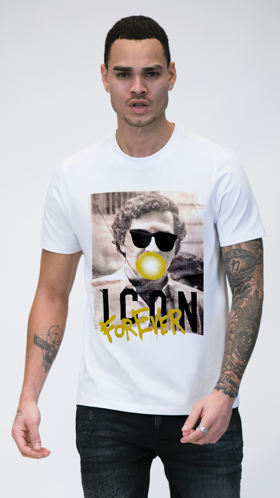 Camiseta ICON Blanca Pablo Escobar Forever Rey De La Calle