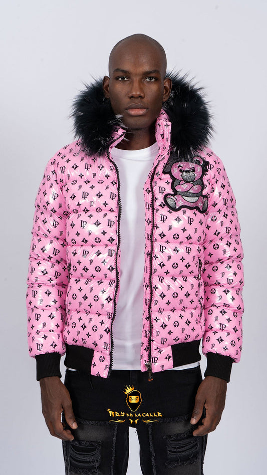 Chaqueta Left Point Rosa Pedrería Brillante Oso Rosa Gorra Rey De La Calle