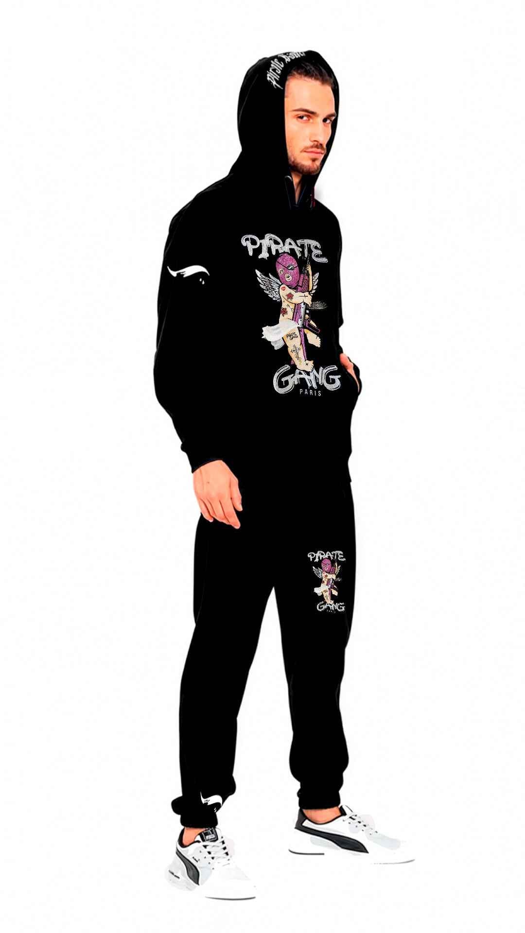 Conjunto Pirate Gang Paris de Chándal Negro Pirate Gang Paris Angel con Pedrería – En Oferta