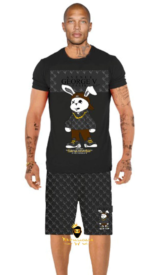 Conjunto Avenue George V Paris Negro Pedrería Brillante Conejo - Rey De La Calle